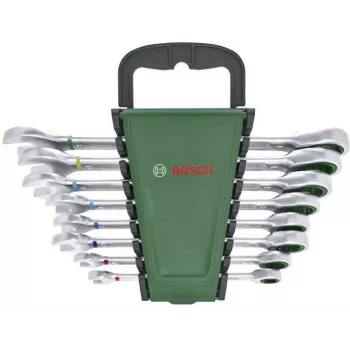 Bosch 8-delat kombinationsnyckelset med 72-kuggars spärrnyckel, kromvanadium, metrisk 8-19 mm, grön/svart väska
