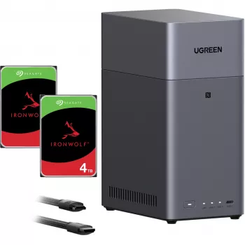 UGREEN DH2300 paket med 2x Seagate IronWolf NAS 4TB CMR (svart)