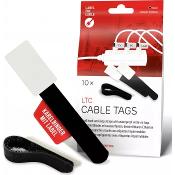 LABEL THE CABLE LTC 2610-10 återanvändbara kardborrebandsbuntband med märkfält, svart, 10-pack