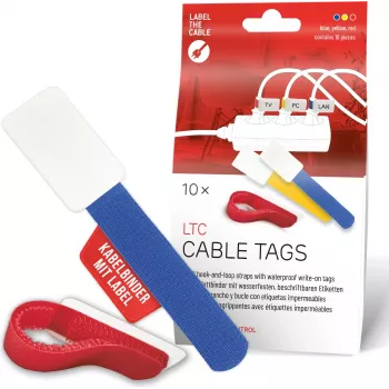 LABEL THE CABLE LTC 2630-10 återanvändbart kardborrebandsbuntbandsetikettset, blandade storlekar och färger, 10 st