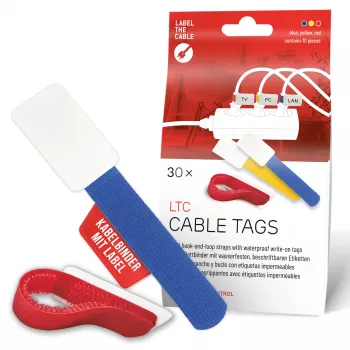 LABEL THE CABLE LTC 2630-30 återanvändbara kardborrebandsbuntband med märkfält, 30-delat mixset