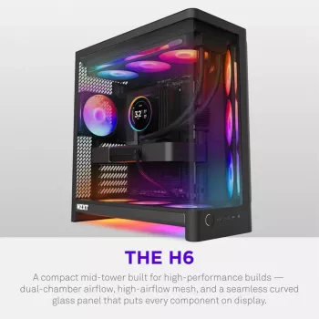 NZXT H6 2026 Mid-Tower Airflow gamingchassi svart härdat glas