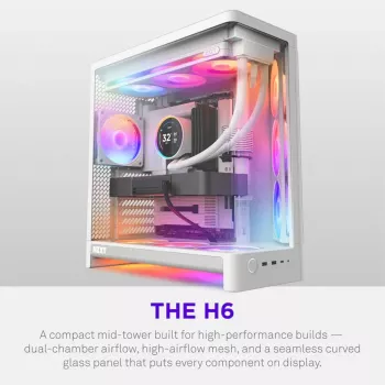 NZXT H6 RGB+ 2026 mid-tower airflow speldatorchassi vit härdat glas