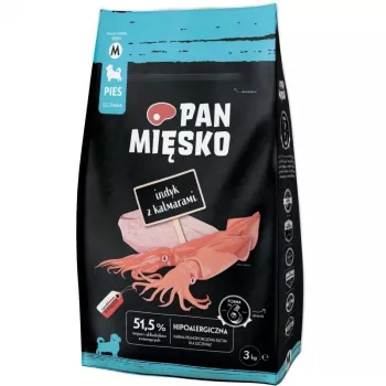 Pan Mięsko torrfoder för hundar kalkon med bläckfisk för valpar, medelstora kroketter, 3 kg