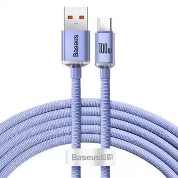 Baseus USB-A till USB-C Crystal Shine 100W 2 m lila kabel