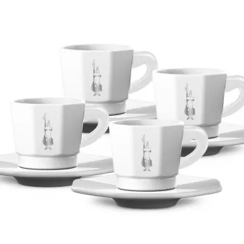Bialetti RTATZ402 espressokoppsset, 4 delar, vitt porslin, 75 ml