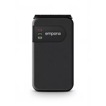 Emporia SIMPLICITYglam svart (2025) senior-mobiltelefon med SOS-knapp, 4G LTE, 2,8 inch display, laddstation