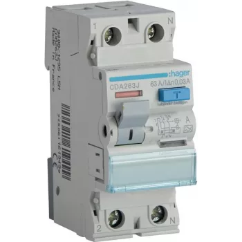 HAGER CDA263J jordfelsbrytare 1P+N 63A 30mA typ A 6kA 230V 2-modul DIN-skena