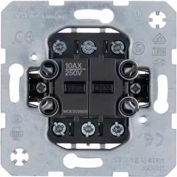 Hager WDE303808 dubbel växelströmbrytare insats, 2-fack, 10AX, infälld, separata ingångar