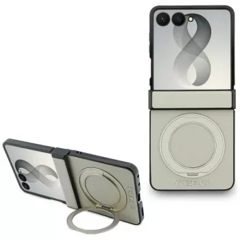 Guess Magnetic Ring Stand Grained Classic Logo MagSafe-skal för Samsung Galaxy Z Flip 8, beige