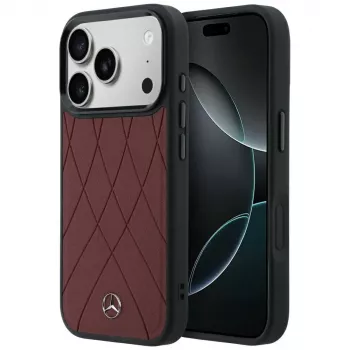 Mercedes läder Crossed Lines MagSafe-skal för iPhone 18 Pro Max / 17 Pro Max – vinrött