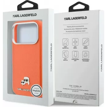 Karl Lagerfeld Karl & Choupette Head Pins Saffiano MagSafe-skal för iPhone 17 Pro Max – orange