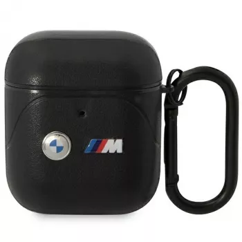 BMW BMA222PVTK läderväska med böljande linjedesign för AirPods 1/2 – svart