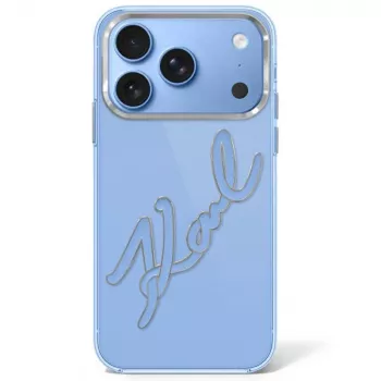 Karl Lagerfeld IML Big Signature Resin Metal Frame Case for iPhone 18 Pro / 17 Pro - Blue