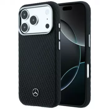 Mercedes läder Semi Wrap träeffekt MagSafe-skal för iPhone 18 Pro Max / 17 Pro Max – svart