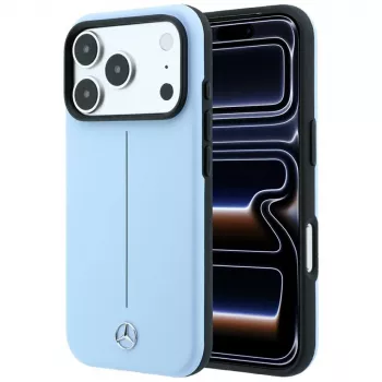 Mercedes läder Semi Wrap Iconic Line MagSafe-skal för iPhone 18 Pro Max / 17 Pro Max – blå