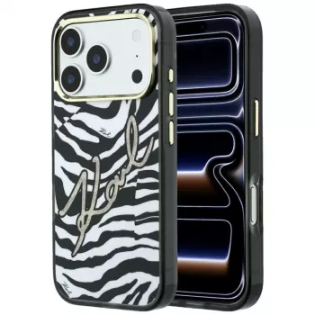 Karl Lagerfeld IML Signature Zebra Glitter MagSafe-skal för iPhone 18 Pro Max / 17 Pro Max – guld