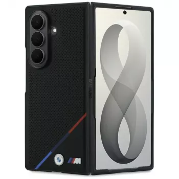 BMW M läder perforerad med trefärgad rand och metallogotyper MagSafe-skal för Samsung Galaxy Z Fold8 Ultra – svart
