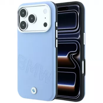 BMW Signature Inclined Deboss Letters MagSafe-skal för iPhone 18 Pro / 17 Pro – blå
