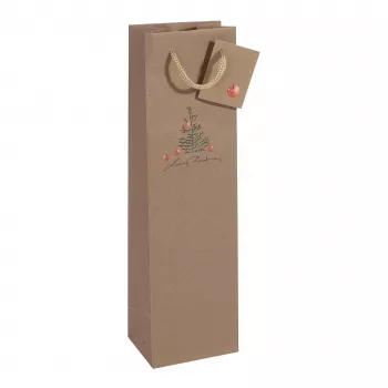 SIGEL GT042 julpresentpåsar för flaskor med äppelmotiv, 10 x 35 cm, kraftpapper, 5-pack