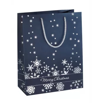 SIGEL GT110 silverfärgade snöflingor presentpåsar set, 3-pack, bestruket papper, vita textilsnören, metallglans, för jul och vinter, 230 x 180 x 100 mm