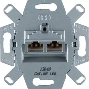 Hager WDF410862 skärmat Cat.6A RJ45 dataanslutningsmodul, 2-port, infälld, 10G, vit