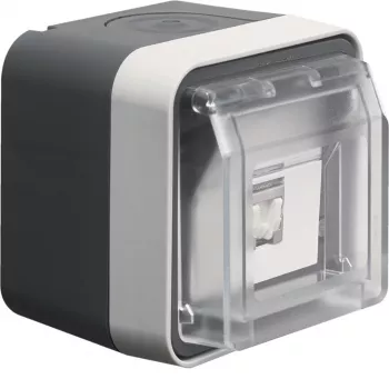 Hager WNC226 utanpåliggande datauttag, skärmat, Cat.6 RJ45, 8-polig, IP55, grå, 1 port