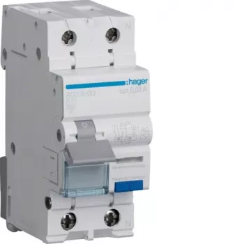 Hager ADC910D RCBO 2P 10A 30mA typ AC jordfelsbrytare med överströmsskydd