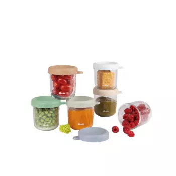 Beaba glasbarnmatsburkar set med lufttäta lock, 6 x 250 ml, naturfärgad mix