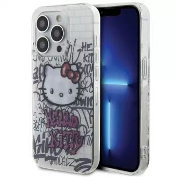 Hello Kitty HKHCP15LHDGPHT iPhone 15 Pro hårt skal IML Kitty On Bricks Graffiti vitt