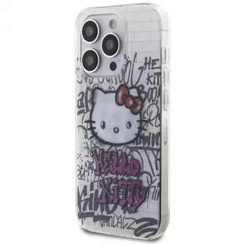 Hello Kitty HKHCP15LHDGPHT iPhone 15 Pro hårt skal IML Kitty On Bricks Graffiti vitt