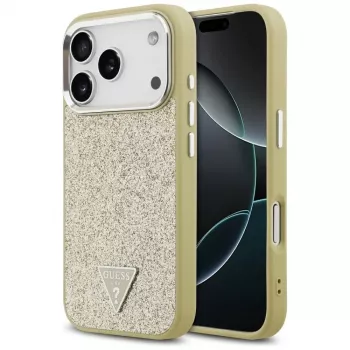 GUESS Glitter Triangle Logo MagSafe-skal för iPhone 17 Pro – guld