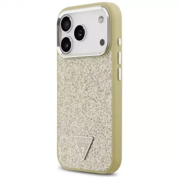 GUESS Glitter Triangle Logo MagSafe-skal för iPhone 17 Pro – guld