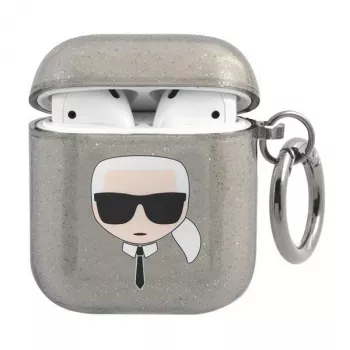Karl Lagerfeld KLA2UKHGK AirPods 1/2 Cover Black Glitter Karl's Head
