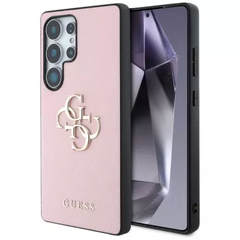 GUESS Grained Big 4G Logo Small Classic Logo skal för Samsung Galaxy S25 Ultra – rosa