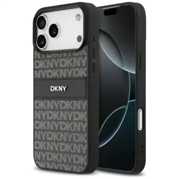 DKNY Repeat Texture Pattern med tonalt randigt skal för iPhone 17 Pro Max – svart