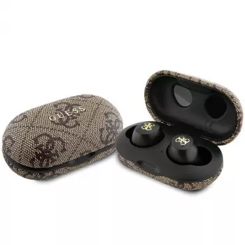 Guess GUTWSP4EGW True Wireless-hörlurar med laddningsfodral, Bluetooth 5.3, ENC, brun 4G Metal