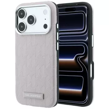Karl Lagerfeld Grained Mono Resin Logo MagSafe-skal för iPhone 18 Pro Max / 17 Pro Max – rosa