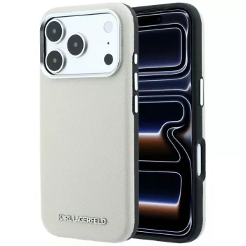 Karl Lagerfeld Grained Elongated Logo MagSafe Case for iPhone 18 Pro / 17 Pro - Beige