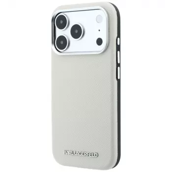 Karl Lagerfeld Grained Elongated Logo MagSafe Case for iPhone 18 Pro / 17 Pro - Beige
