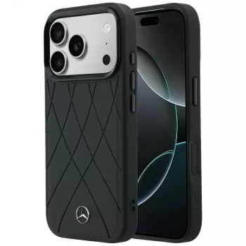 Mercedes-Benz läder Crossed Lines MagSafe-skal för iPhone 18 Pro / 17 Pro – svart