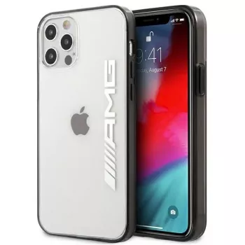 AMG AMHCP12LAESLBK iPhone 12 Pro Max genomskinligt hårdskal med metalllackad svart ram