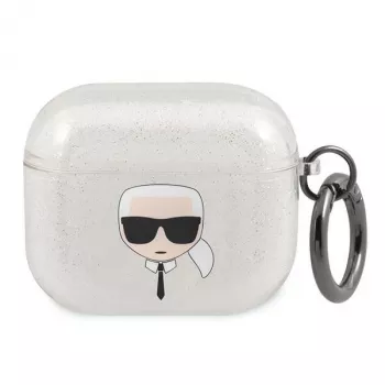 Karl Lagerfeld KLA3UKHGS AirPods 3-skal silver glitter Karl's Head