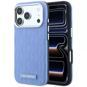 Karl Lagerfeld Grained Mono Resin Logo MagSafe-skal för iPhone 18 Pro Max / 17 Pro Max - ljusblå