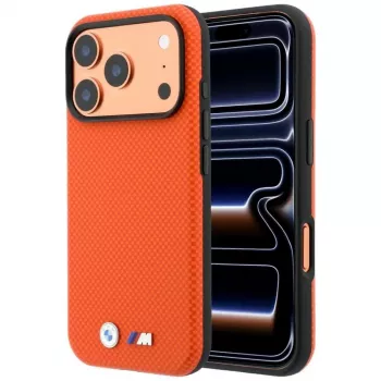 BMW M Quadrille Kevlar MagSafe-skal för iPhone 17 Pro Max / 18 Pro Max – orange med metallogo