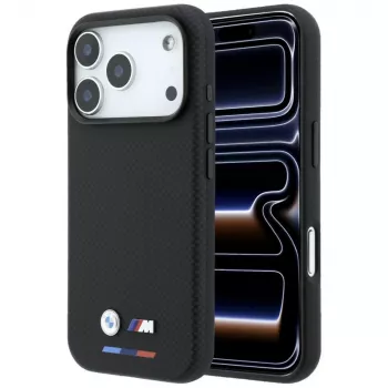 BMW M Quadrille Kevlar MagSafe-skal för iPhone 18 Pro Max / 17 Pro Max – svart med trikolor och metallogo
