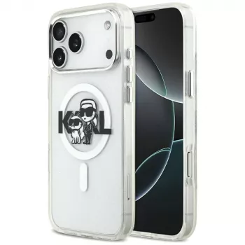 Karl Lagerfeld IML Glitter Karl & Choupette Sketch Logo MagSafe-skal för iPhone 17 Pro Max, transparent