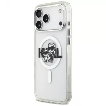 Karl Lagerfeld IML Glitter Karl & Choupette Sketch Logo MagSafe-skal för iPhone 17 Pro Max, transparent