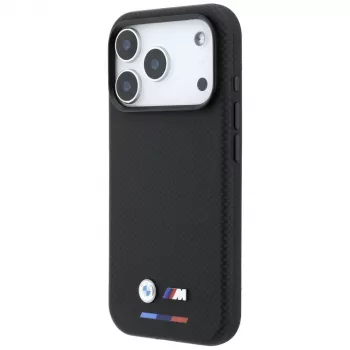 BMW M Quadrille Kevlar Tricolor & Metall-Logo MagSafe-skal för iPhone 18 Pro / 17 Pro – svart