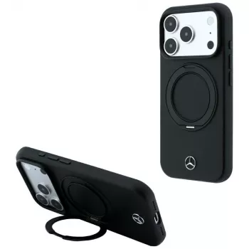 Mercedes läderskal med ringstativ MagSafe för iPhone 18 Pro Max / 17 Pro Max – svart